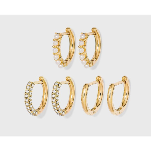 Sugarfix by Baublebar Gold Crystal Gold and Pearl Hoop Earring Set - Picture 4 of 4